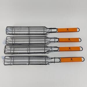 Set of 4 Klamz Barbecue Grilling Cage Basket Hotdog Grill Skewers BBQ Hot Dog